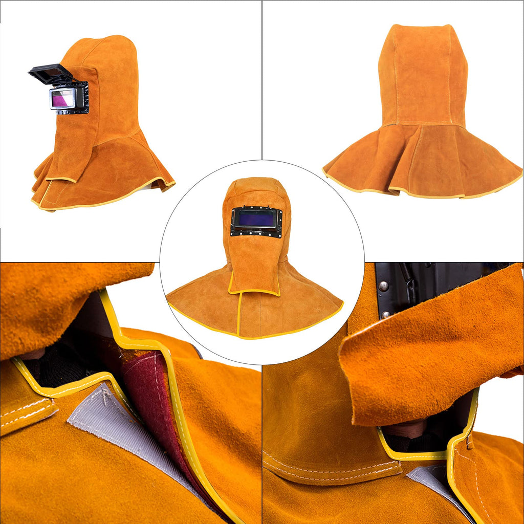 Cowhide Leather Welding Hood with Auto Darkening Filter E6652