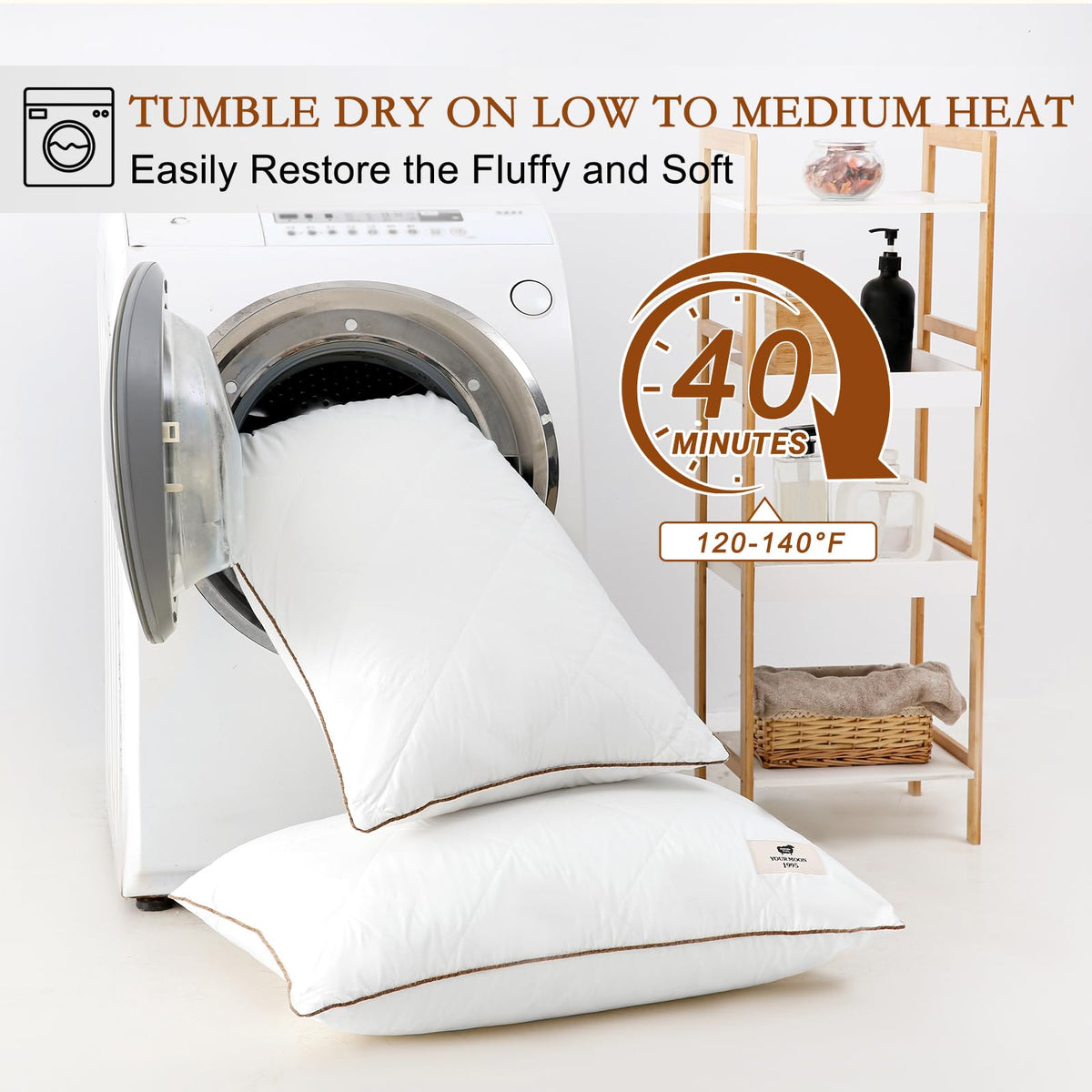 Soft Natural Wool Pillow King Size Set of 2 Cotton Cover O600712