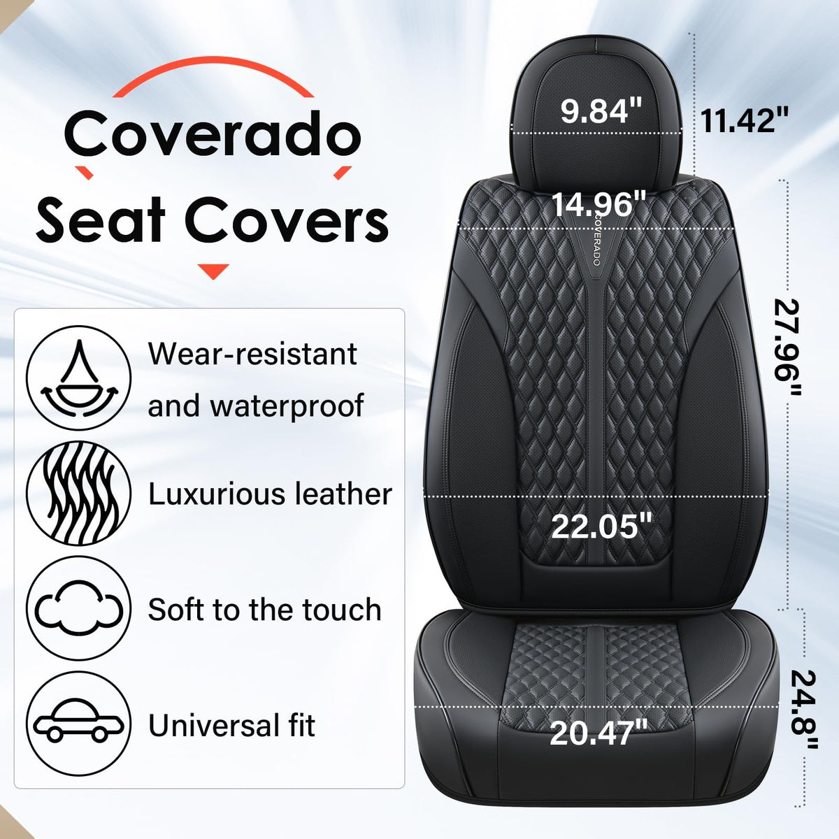Black 5 Seats Nappa Leather Car Seat Covers Full Set H103