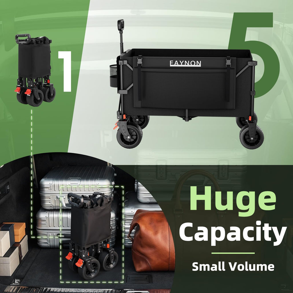 38" Collapsible Extended Wagon, 440lbs Capacity, 220L Heavy Duty Folding Cart, Black L71455