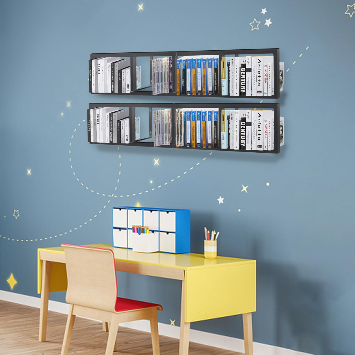 Black 2 Pcs 34Inch Metal Media Storage Rack H45815
