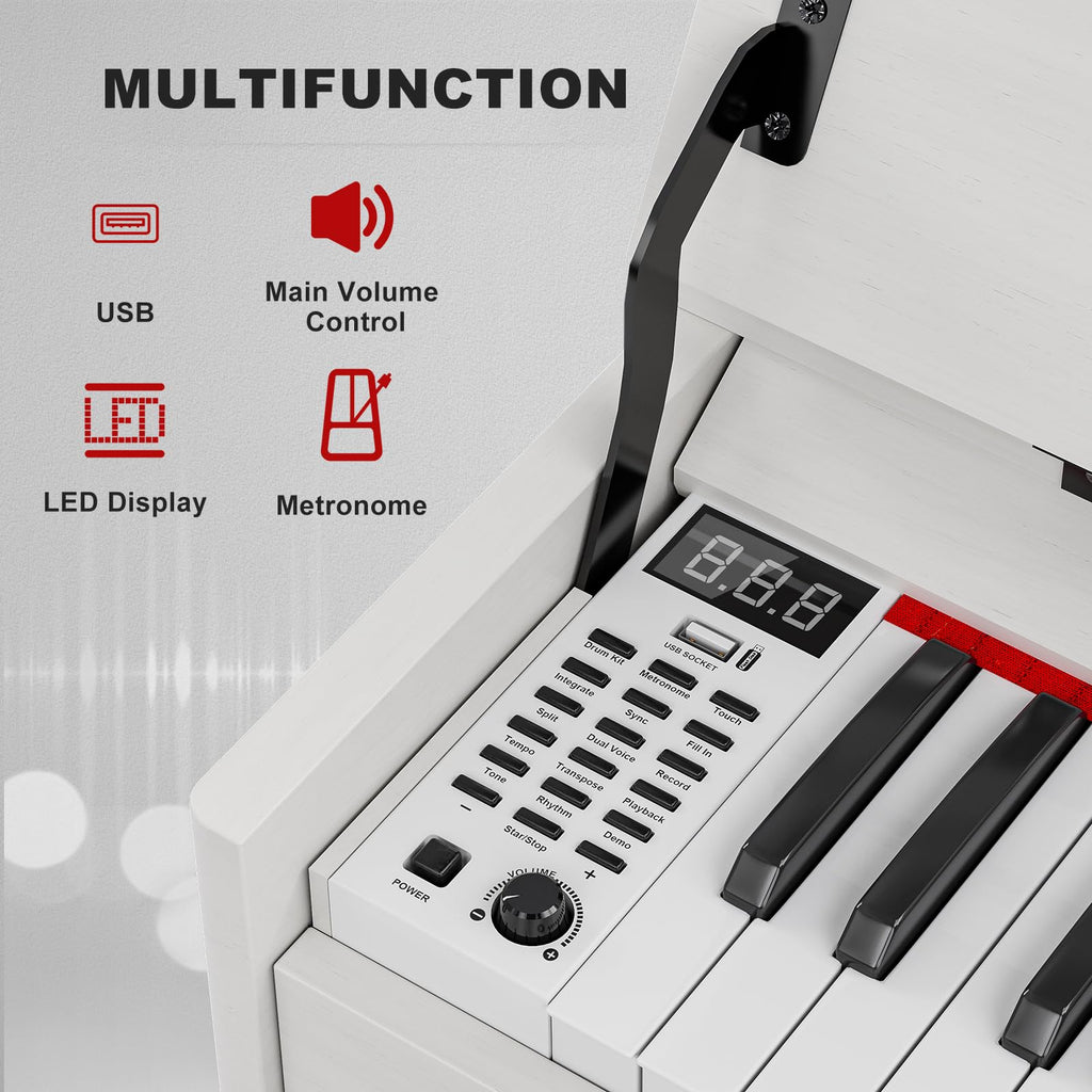 88 Weighted Key Digital Piano with Duet Piano Bench, Full Size Heavy Hammer Weighted Action Electric Piano Keyboard with USB MIDI, White M79465