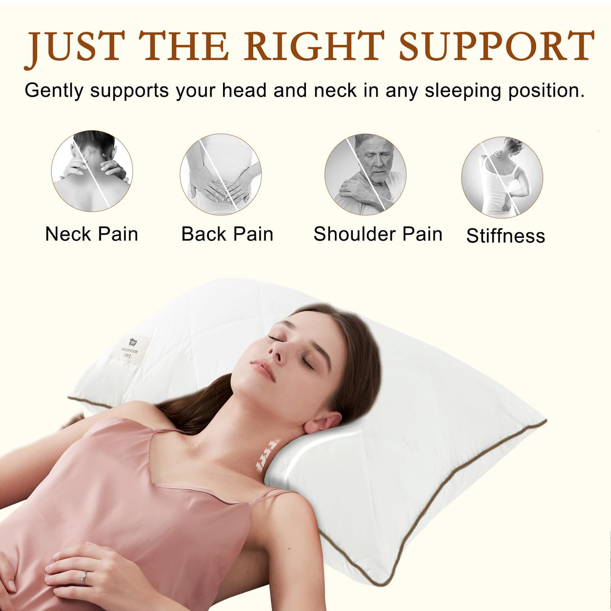 Soft Natural Wool Pillow King Size Set of 2 Cotton Cover O600712