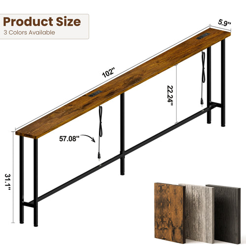 102 Inch Narrow Sofa Table with Power Outlets L139453