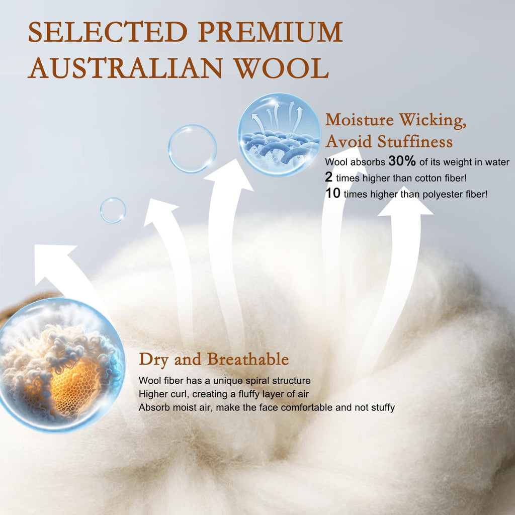 Soft Natural Wool Pillow King Size Set of 2 Cotton Cover O600712