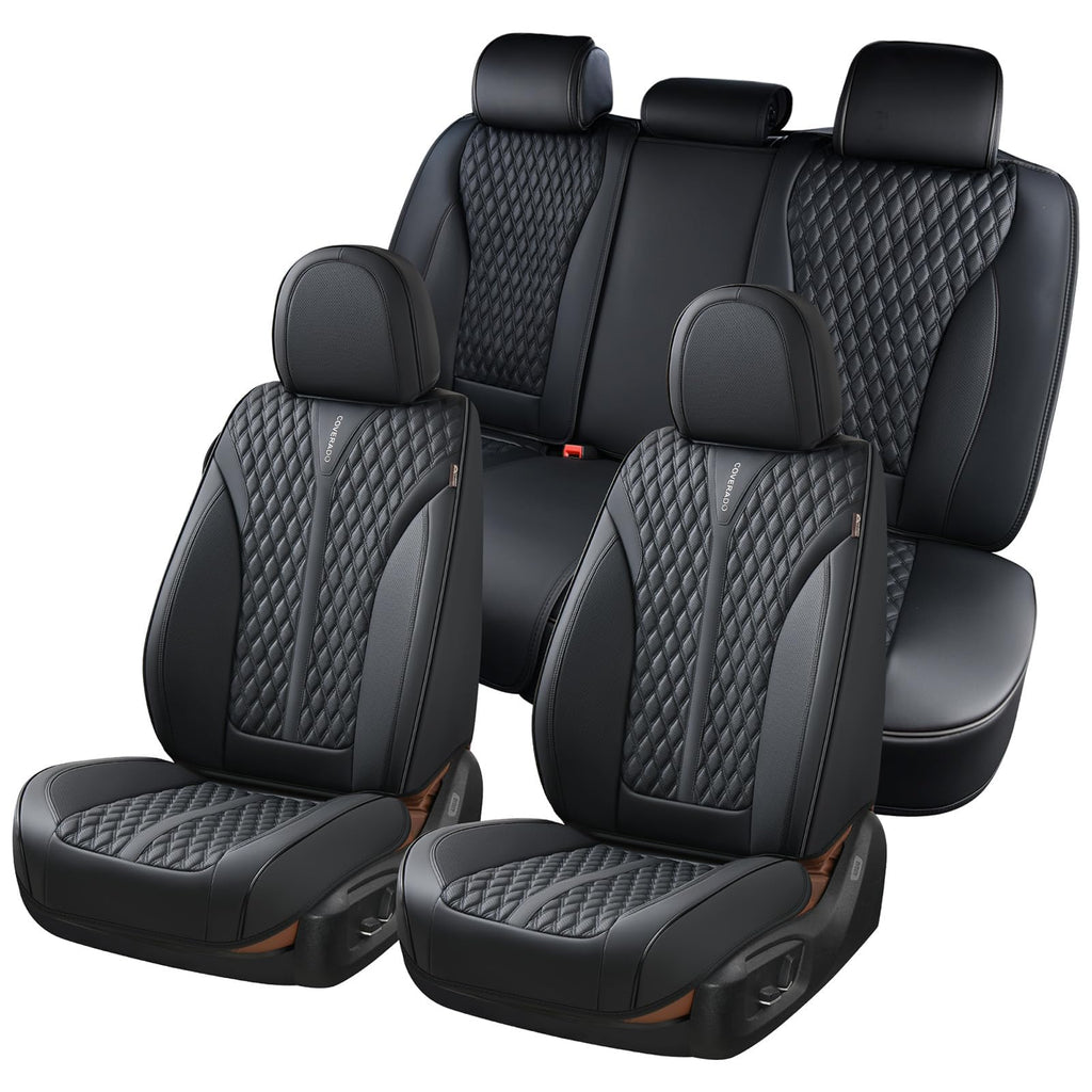 Black 5 Seats Nappa Leather Car Seat Covers Full Set H103