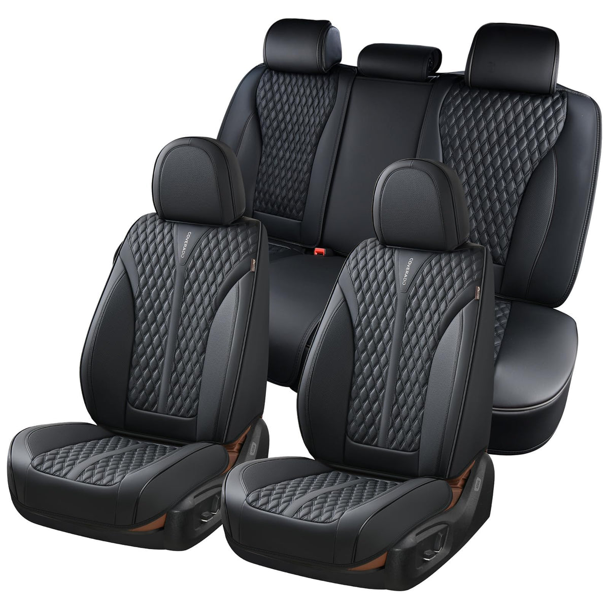 Black 5 Seats Nappa Leather Car Seat Covers Full Set H103