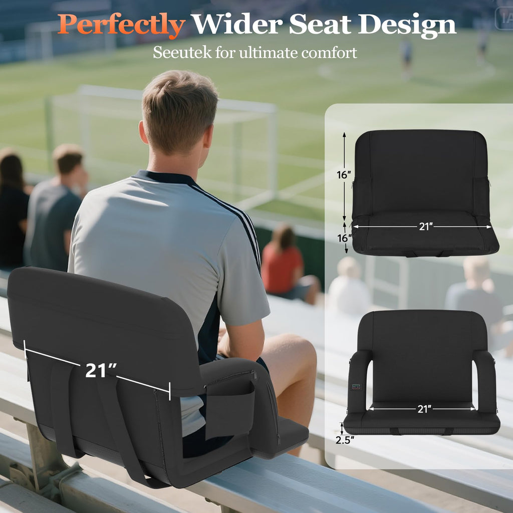 2pc Black Heated Stadium Seats with Back Support C545