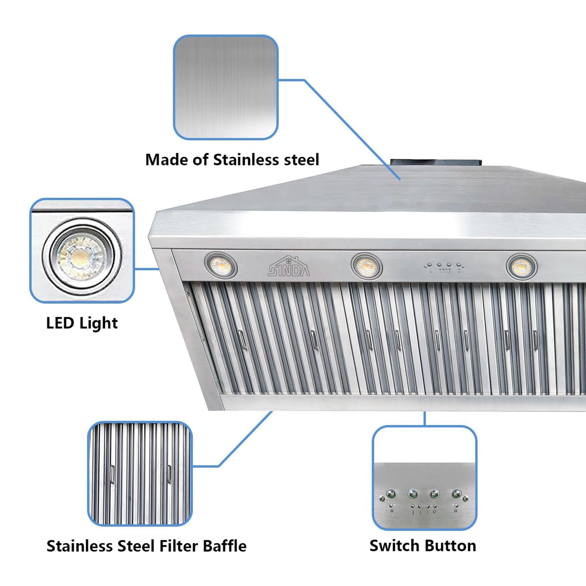 48 inch Stainless Steel Built-in Range Hood with Liner and Baffle Filter M631033