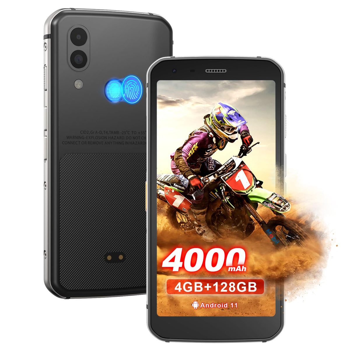 Unlocked Rugged Cell Phone 128GB IP68 Waterproof Android Smartphone Black M8892