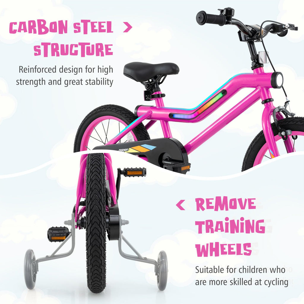 16 18 Inch Lighted Kids Bike with Training Wheels R3596