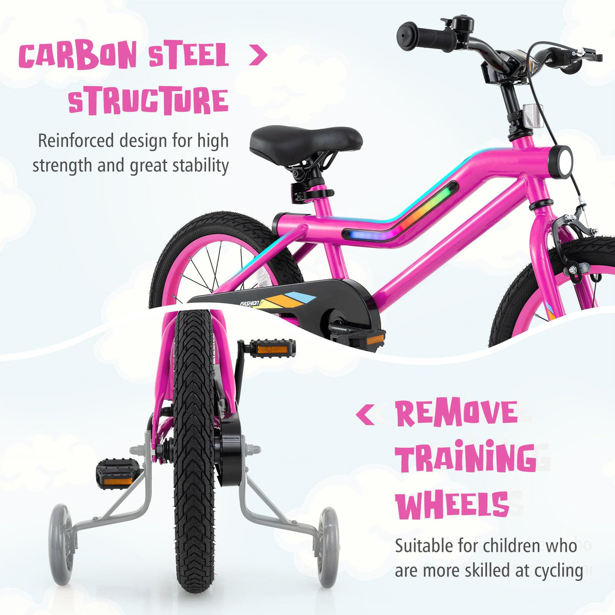 16 18 Inch Lighted Kids Bike with Training Wheels R3596