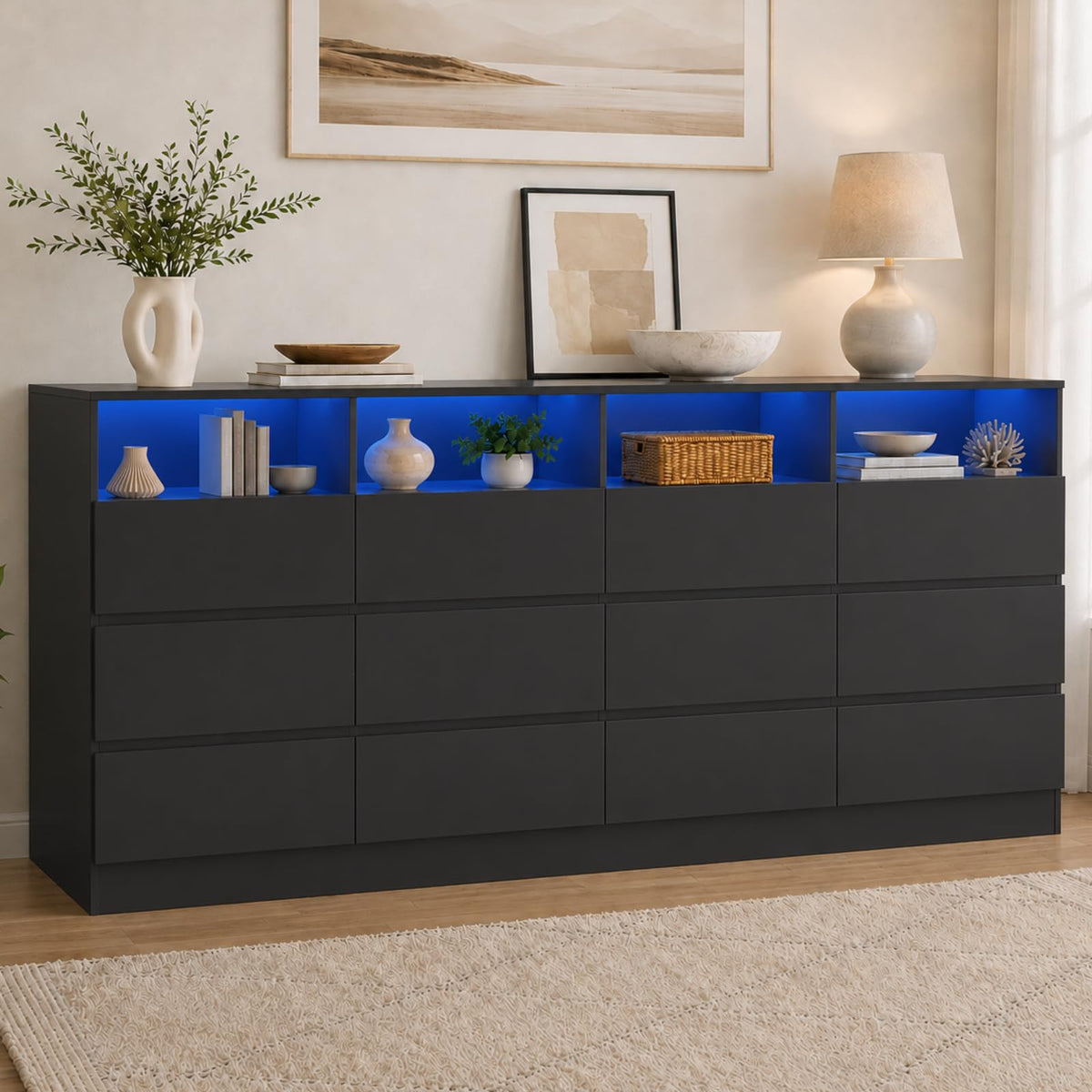 6 Drawer Dresser with Power Outlet and LED Lights X57917