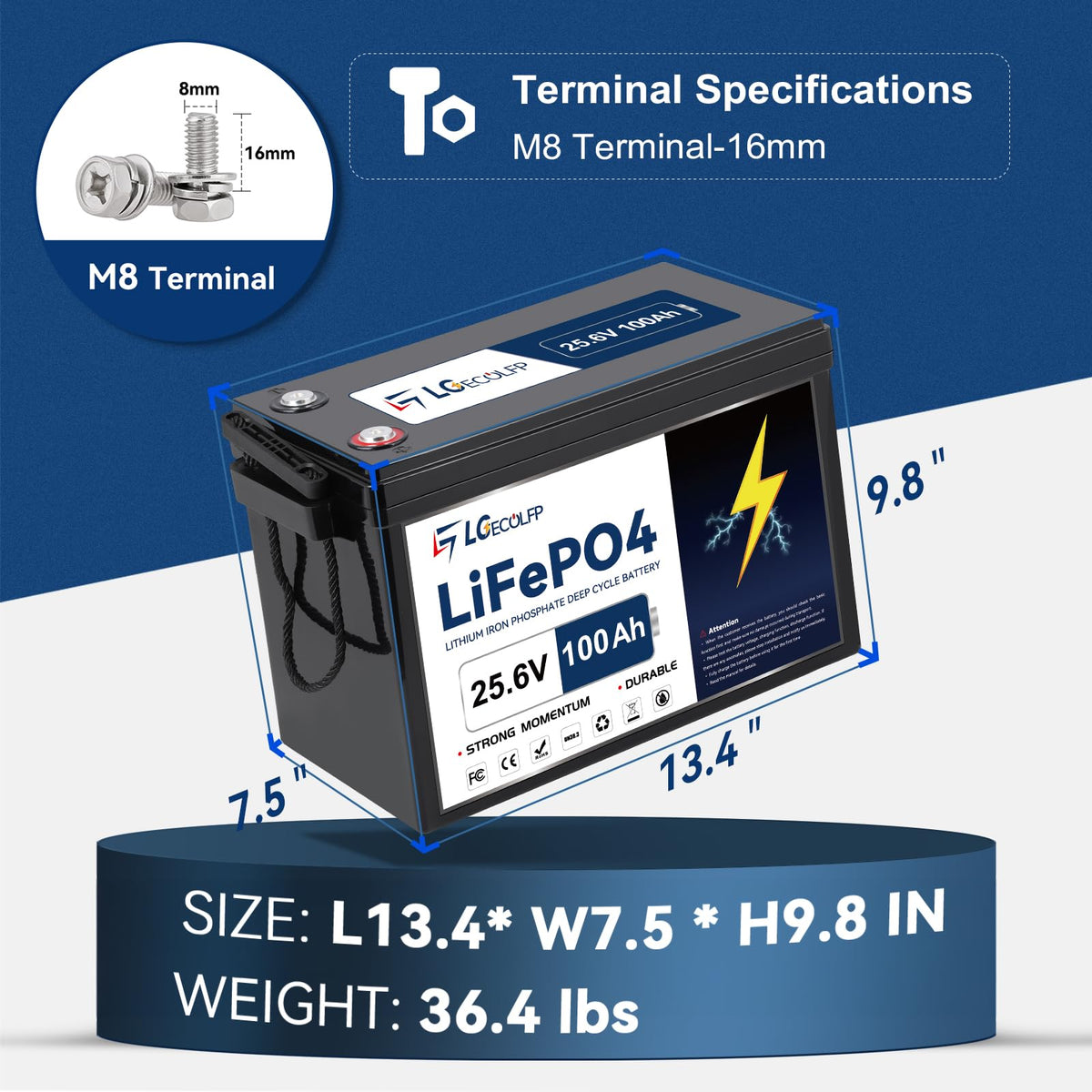 24V 100Ah LiFePO4 Battery with 100A BMS M1935
