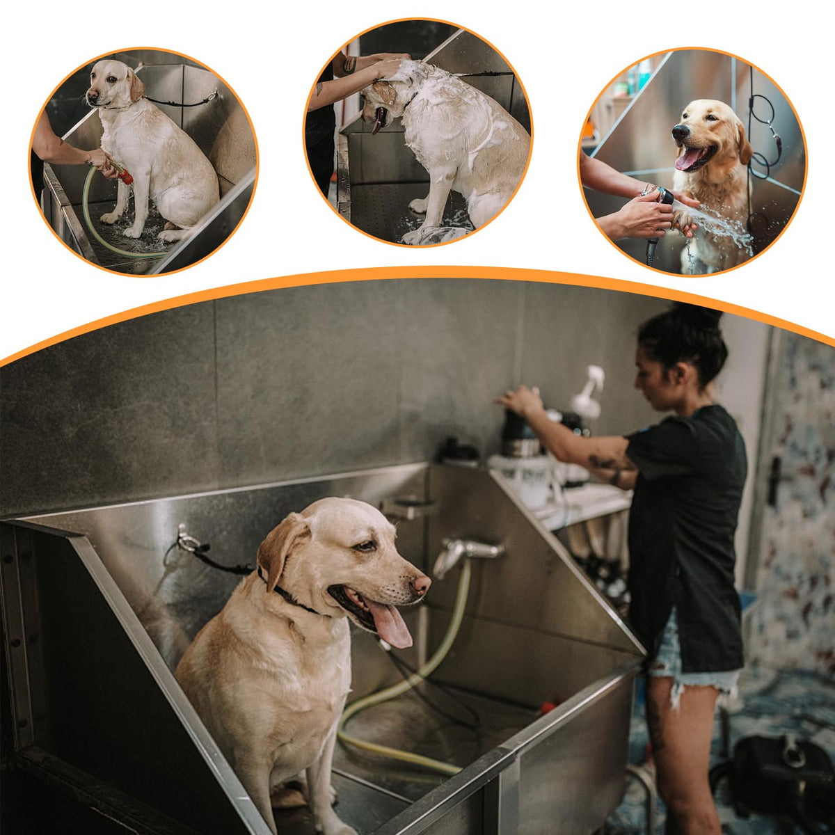Stainless Steel Dog Grooming Tub with Stairs and Faucet K1923