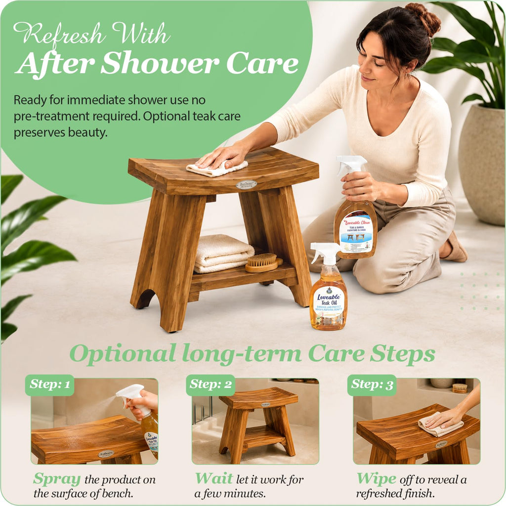 18" Solid Teak Shower Bench with Shelf L670649