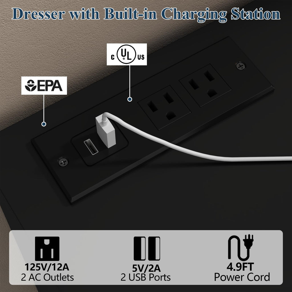 6 Drawer Dresser with Power Outlet and LED Lights X57917