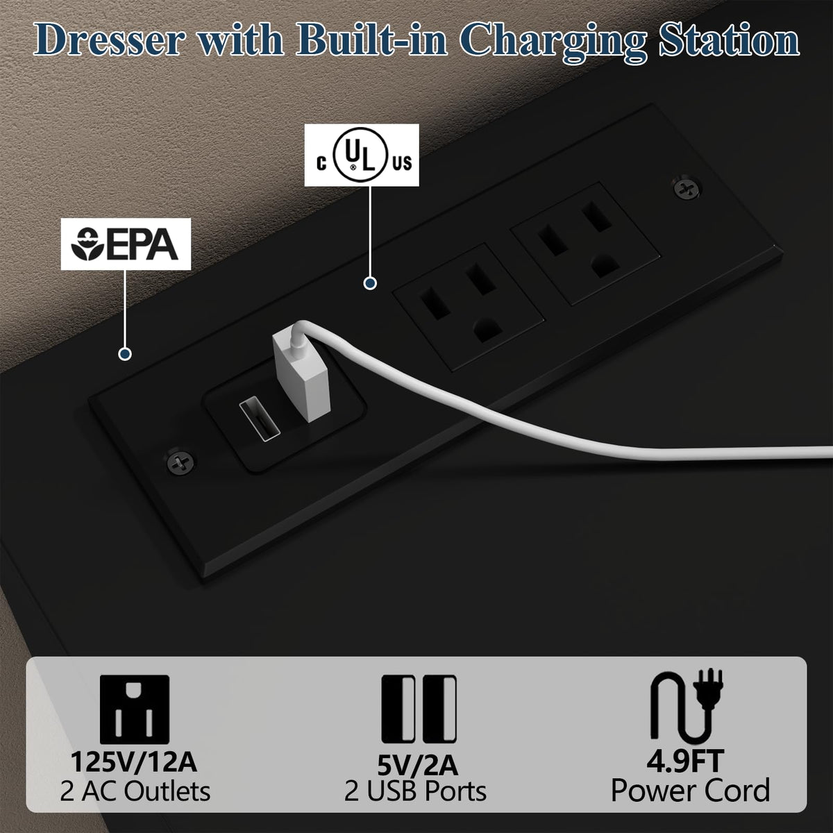 6 Drawer Dresser with Power Outlet and LED Lights X57917