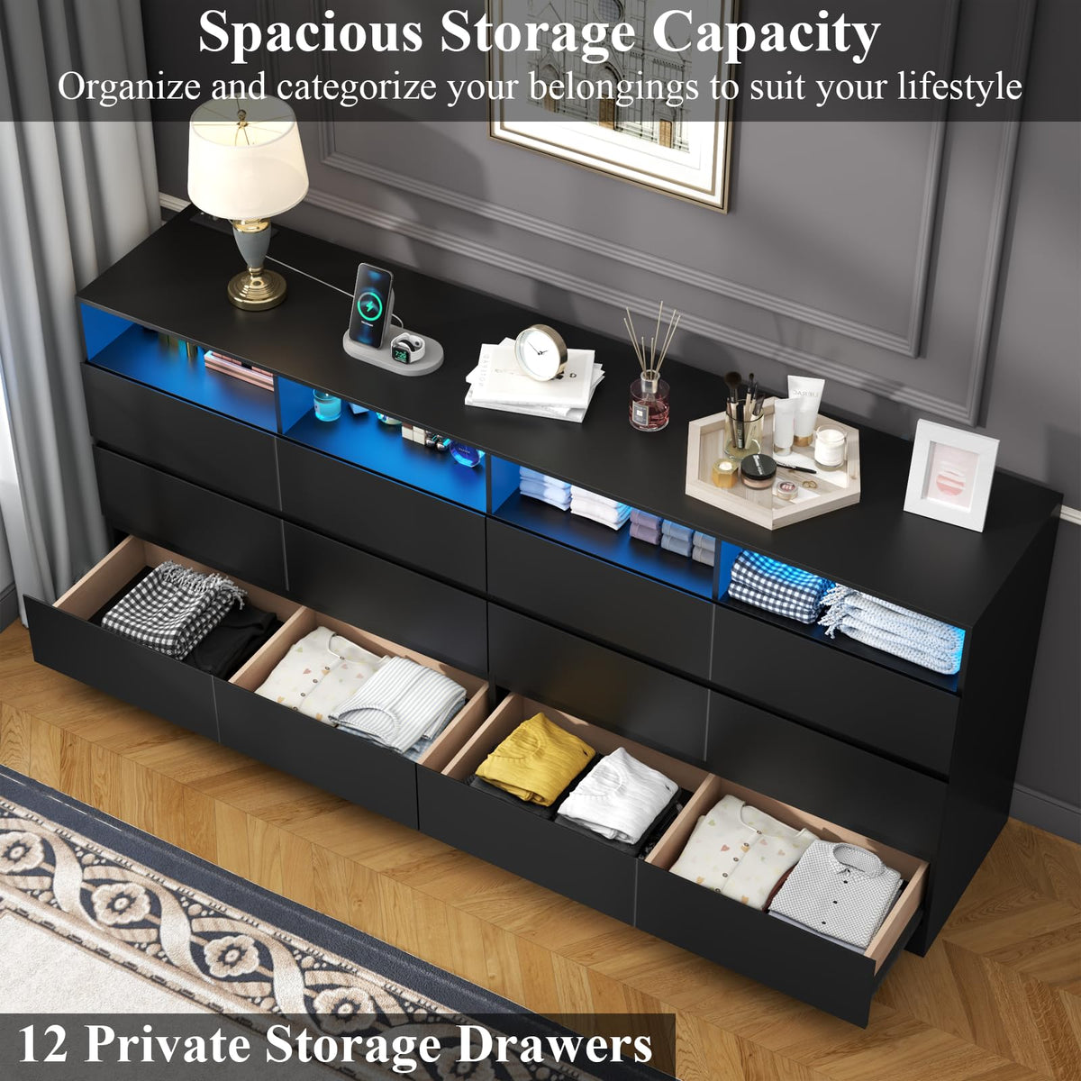 6 Drawer Dresser with Power Outlet and LED Lights X57917