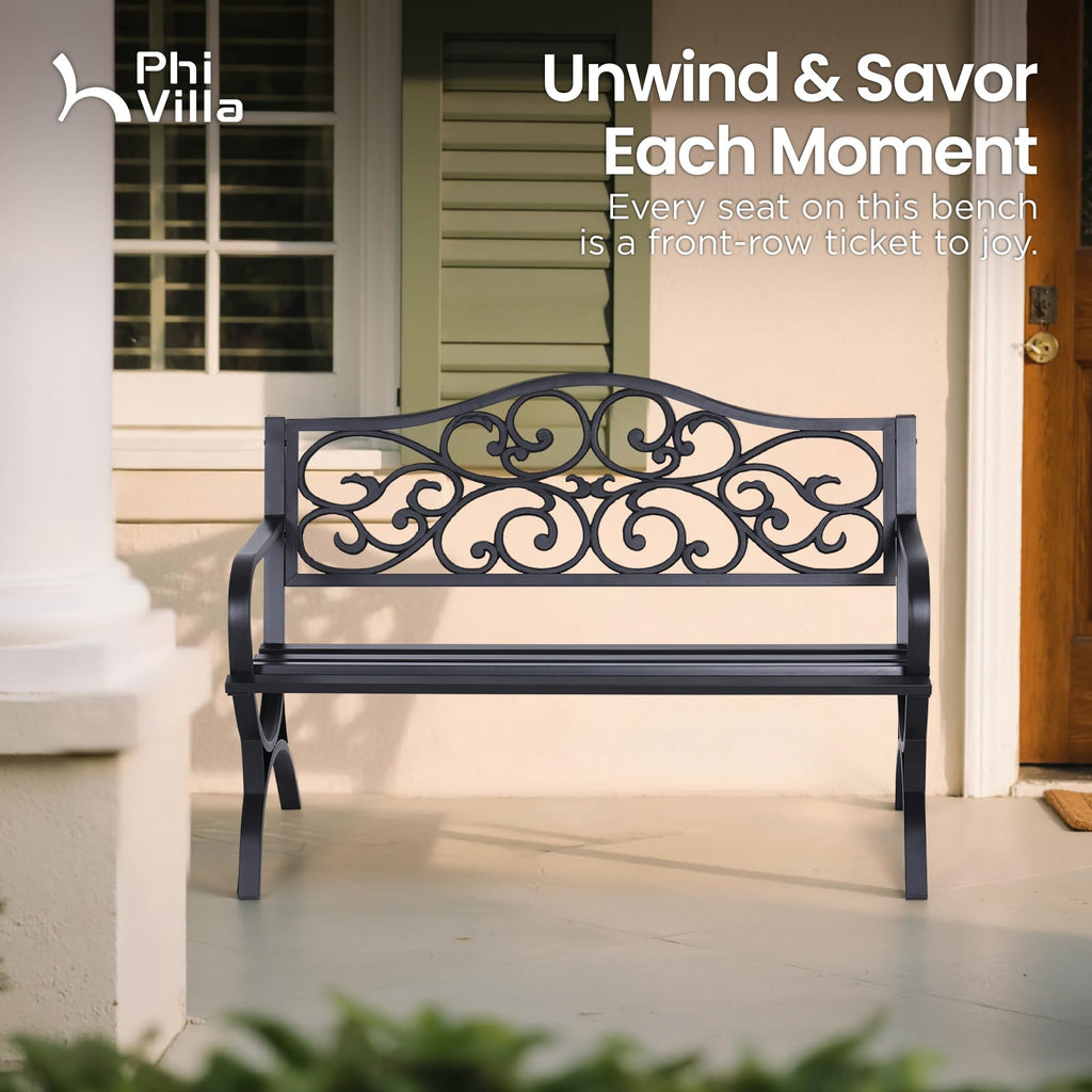 50 Inches Cast Iron Steel Frame Outdoor Garden Bench X995