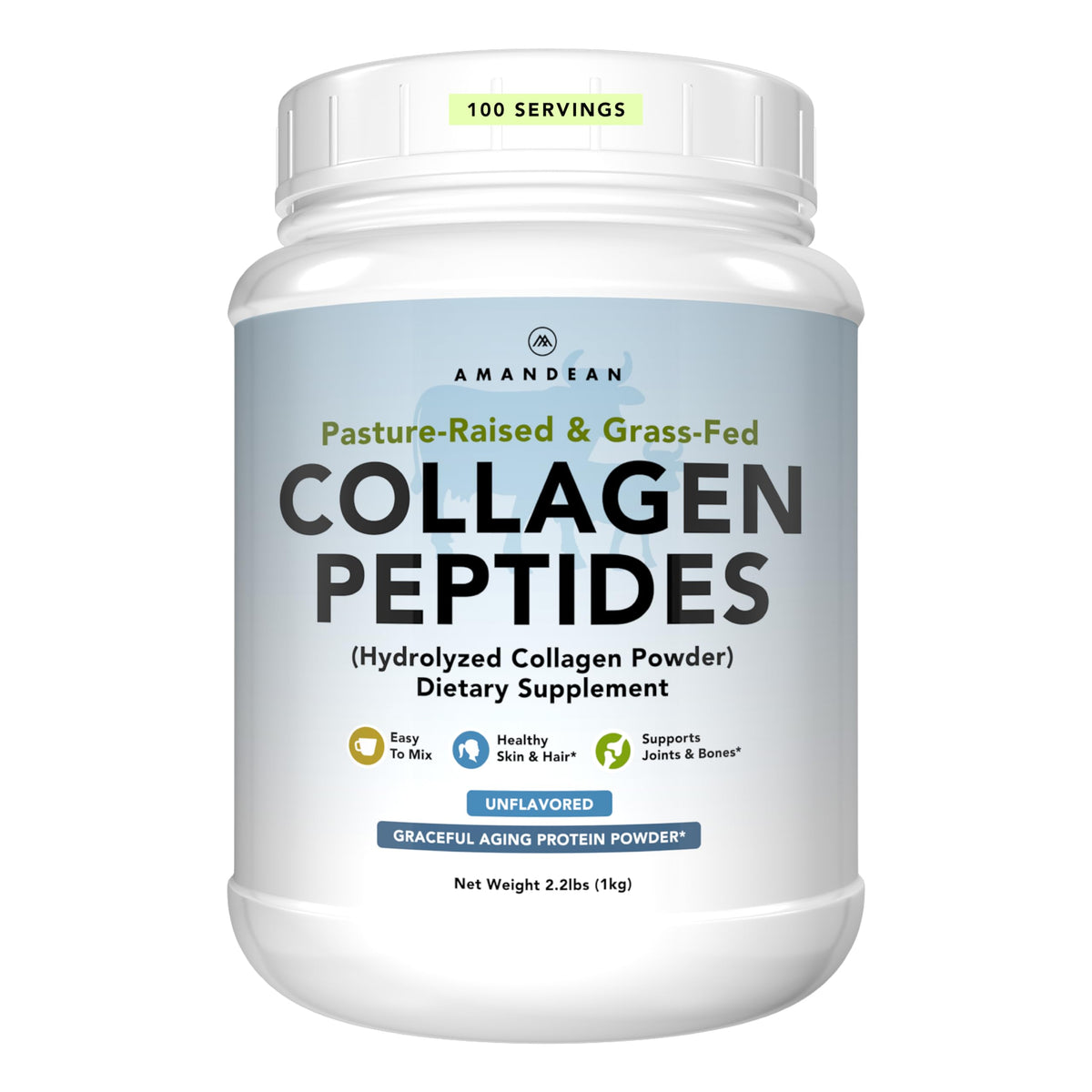 Collagen Peptides Powder, Grass-Fed, Hydrolyzed, Type 1 & 3, 1kg D9517