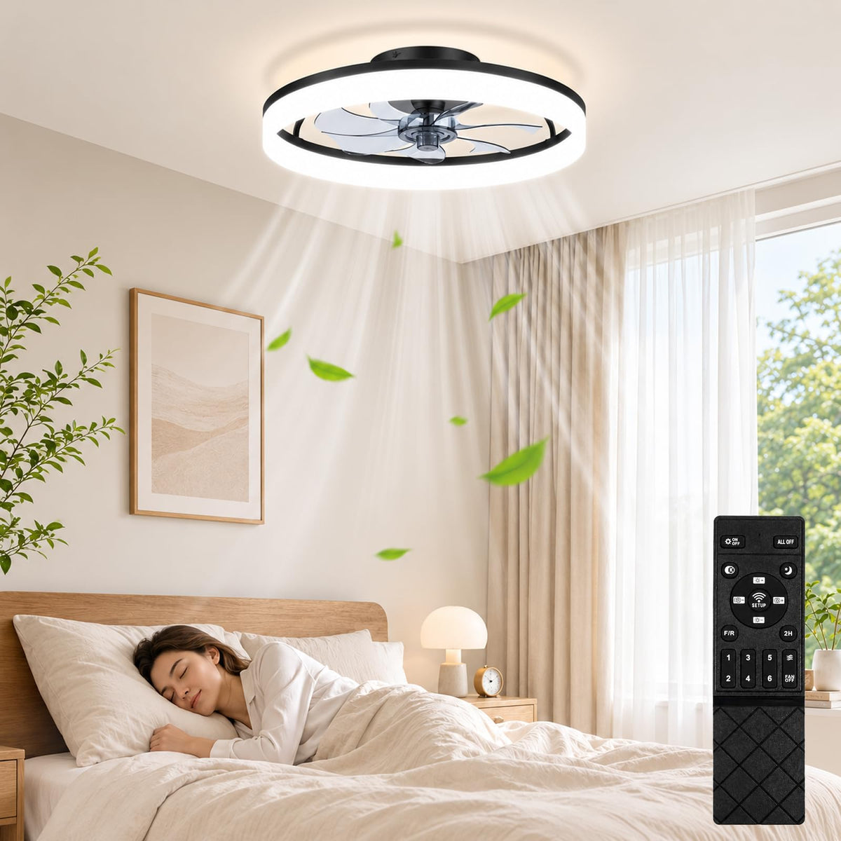 19.7" Ceiling Fan with Lights, Flush Mount Low Profile, 6 Speeds, Reversible, LED Dimmable X5729