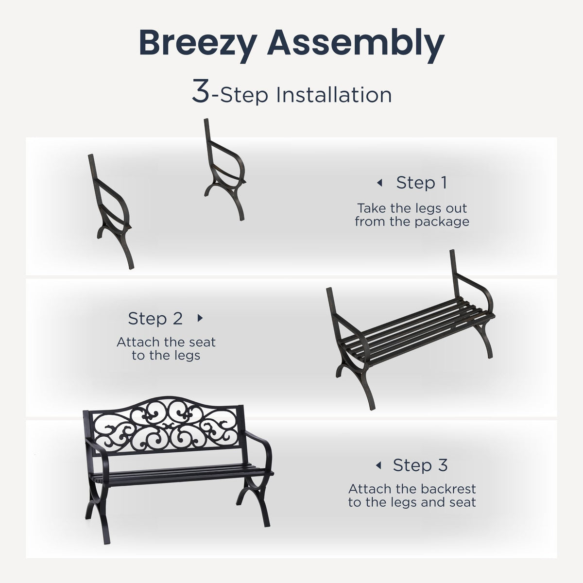 50 Inches Cast Iron Steel Frame Outdoor Garden Bench X995