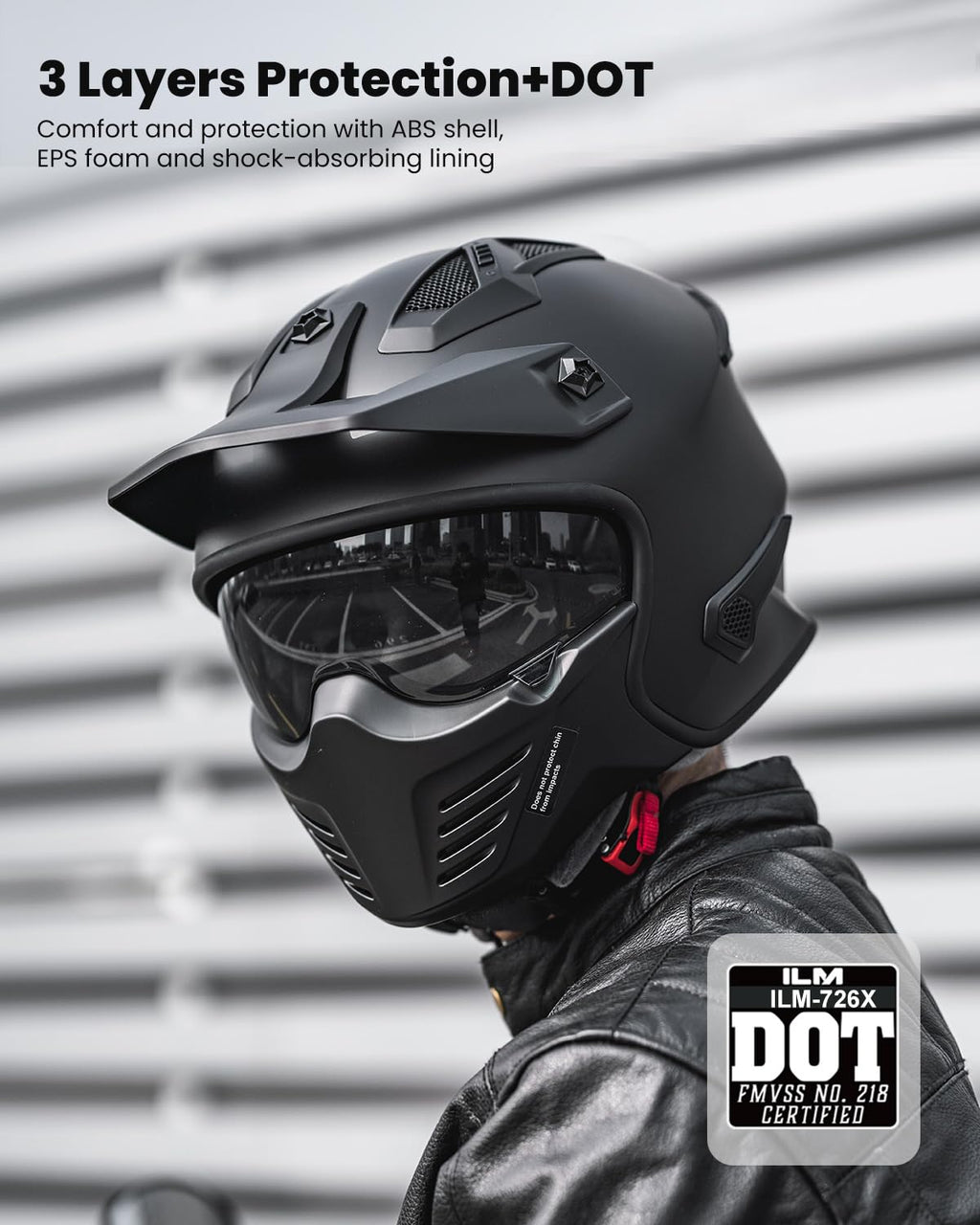 Open Face 3/4 Half Motorcycle Helmet DOT Matte Black M W872