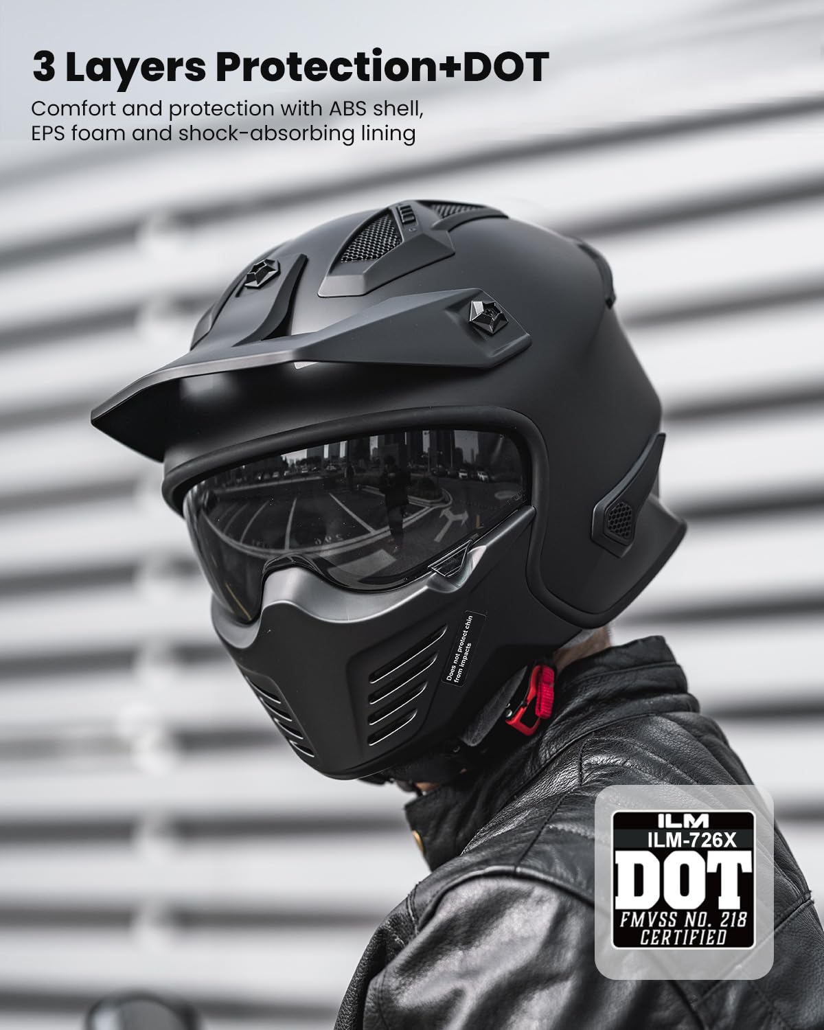 Open Face 3/4 Half Motorcycle Helmet DOT Matte Black M W872