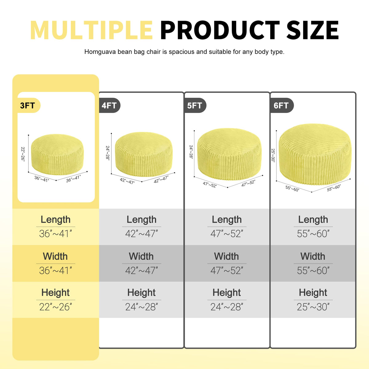 3 FT Large Bean Bag Chair N804614