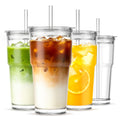 20 oz Iced Coffee Cups with Lids and Straw, Set of 4 Glass Tumbler U126