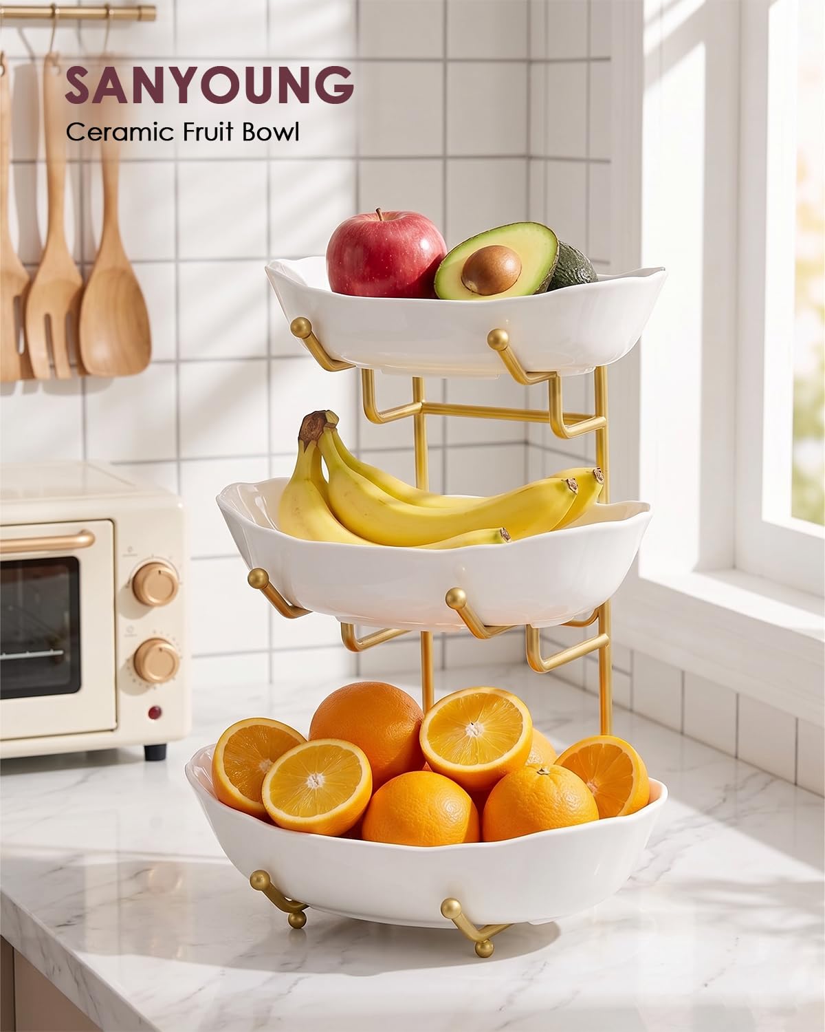 3 Tier Ceramic Fruit Bowl with Stand C2711