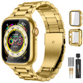 Compatible with Apple Watch Band Stainless Steel Metal Band with 2 Pack Protective Cover Case O810