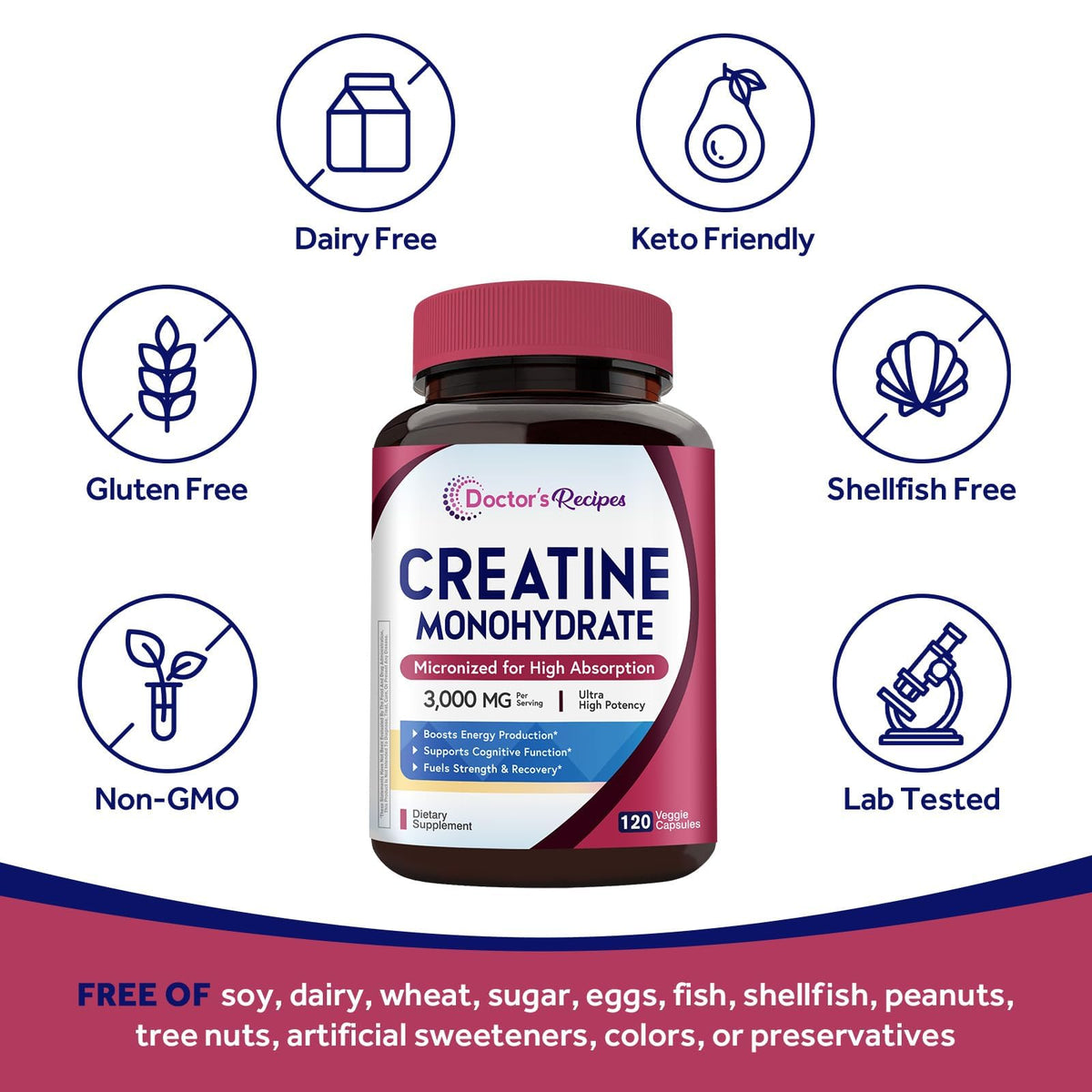 Micronized Creatine Monohydrate 3000 mg Vegan 120 Capsules O2407