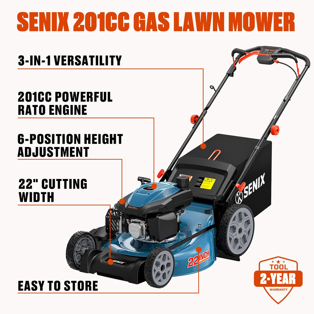 22" 3-in-1 Variable Speed Self Propelled Gas Lawn Mower L9972