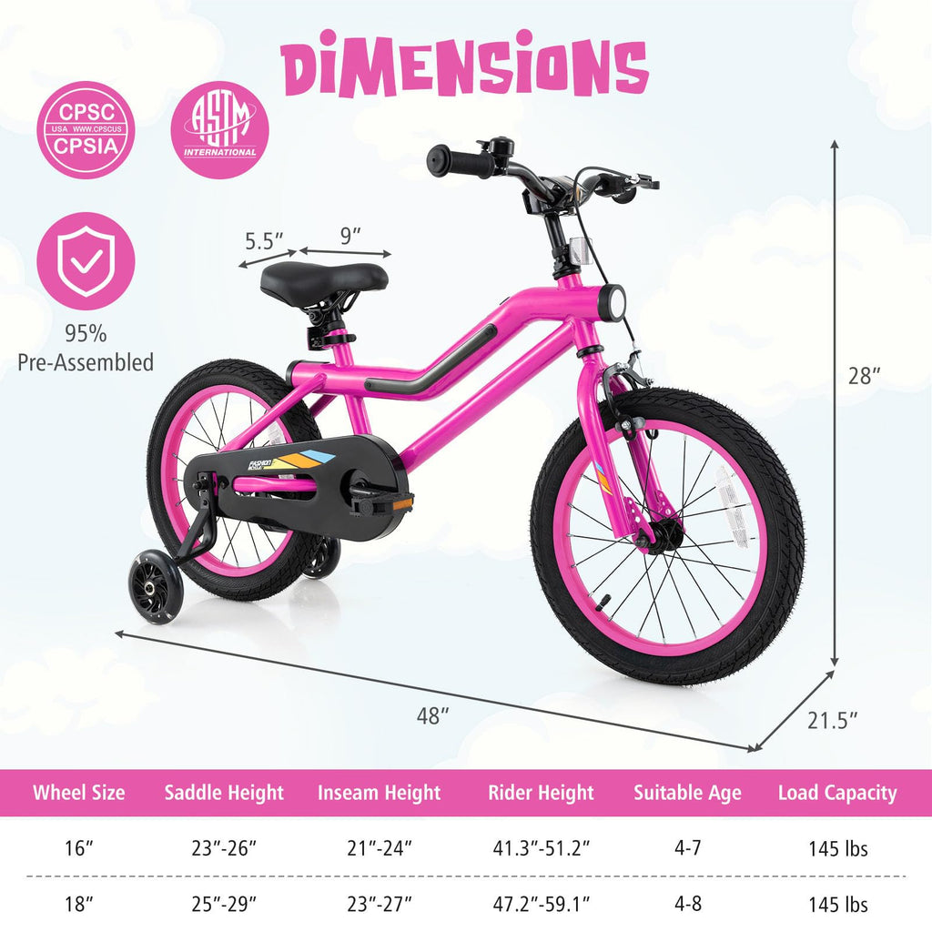 16 18 Inch Lighted Kids Bike with Training Wheels R3596