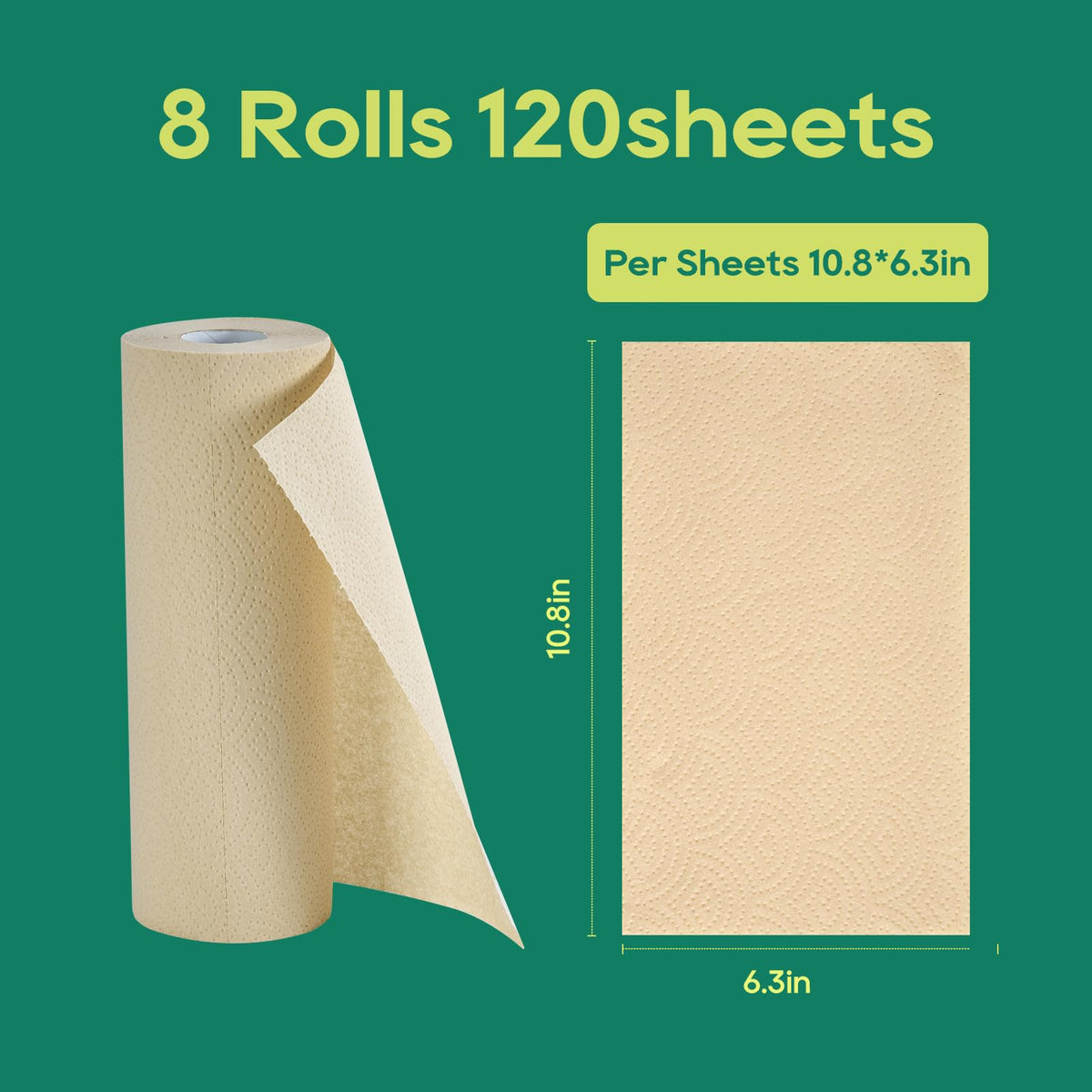 Bamboo Paper Towels, 8 Rolls, 2 Ply 120 Sheets T9314