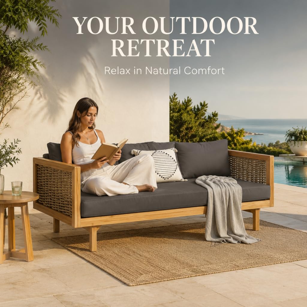Acacia Wood 3-Seater Patio Sofa with Cushions S5376