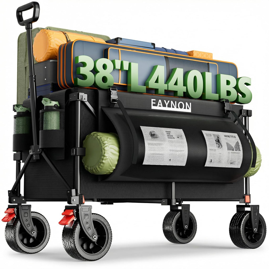 38" Collapsible Extended Wagon, 440lbs Capacity, 220L Heavy Duty Folding Cart, Black L71455