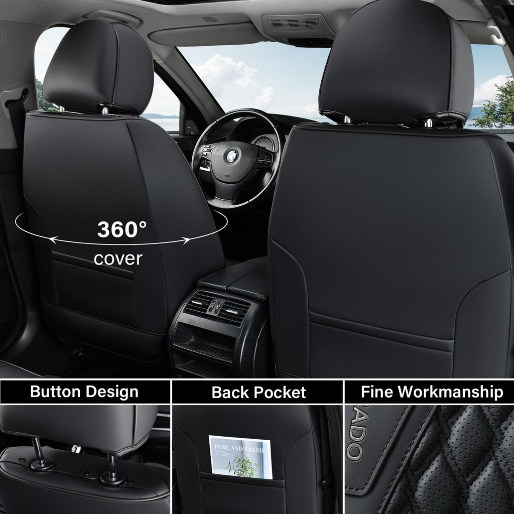 Black 5 Seats Nappa Leather Car Seat Covers Full Set H103