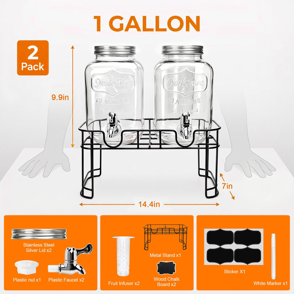 1-Gallon Beverage Dispenser 2 Pack with Stand B256