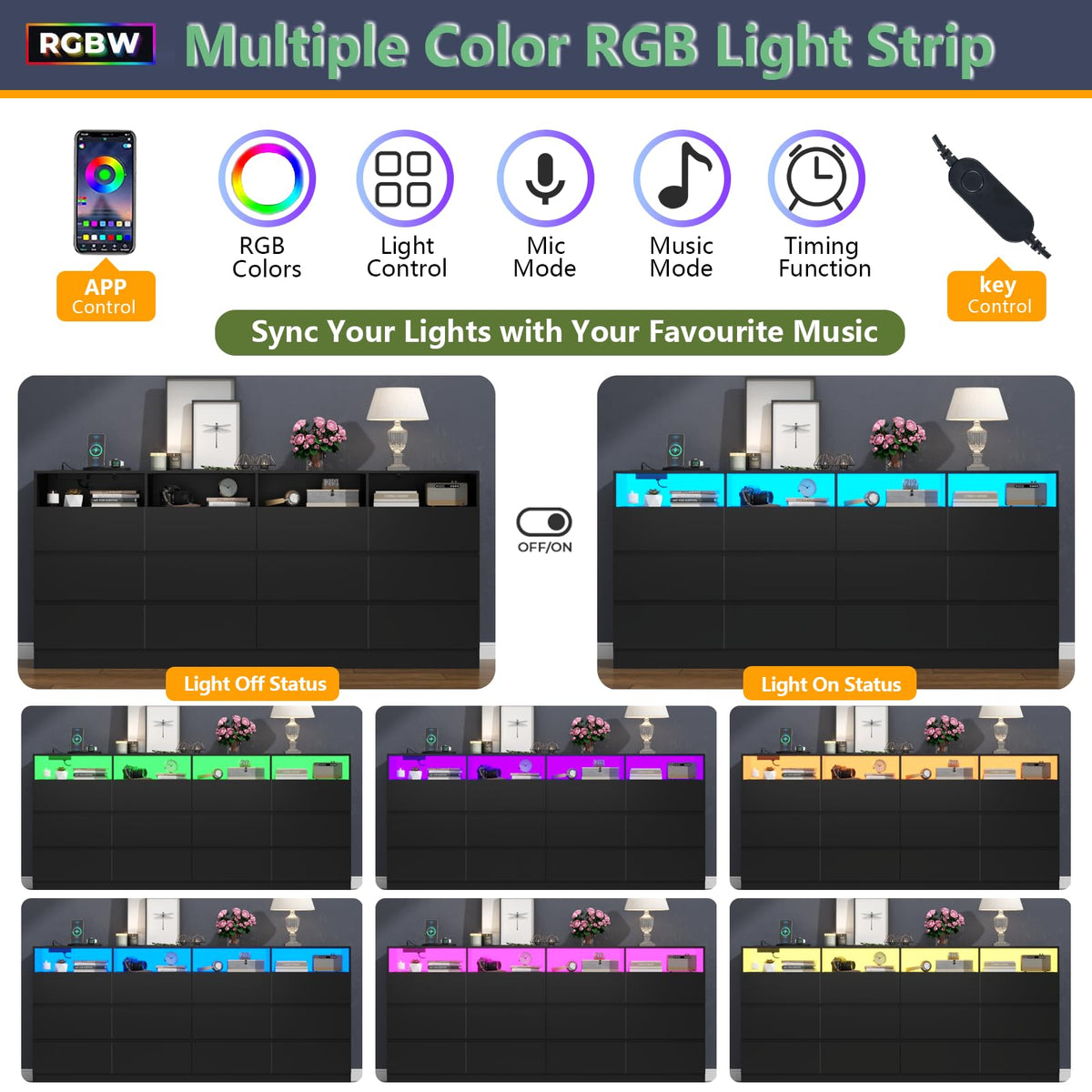 6 Drawer Dresser with Power Outlet and LED Lights X57917