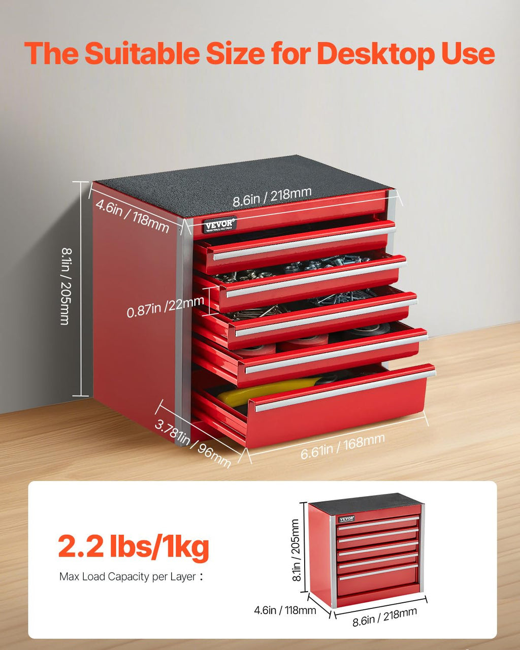 8.6-inch Portable Metal Tool Box with 5 Drawers A17499