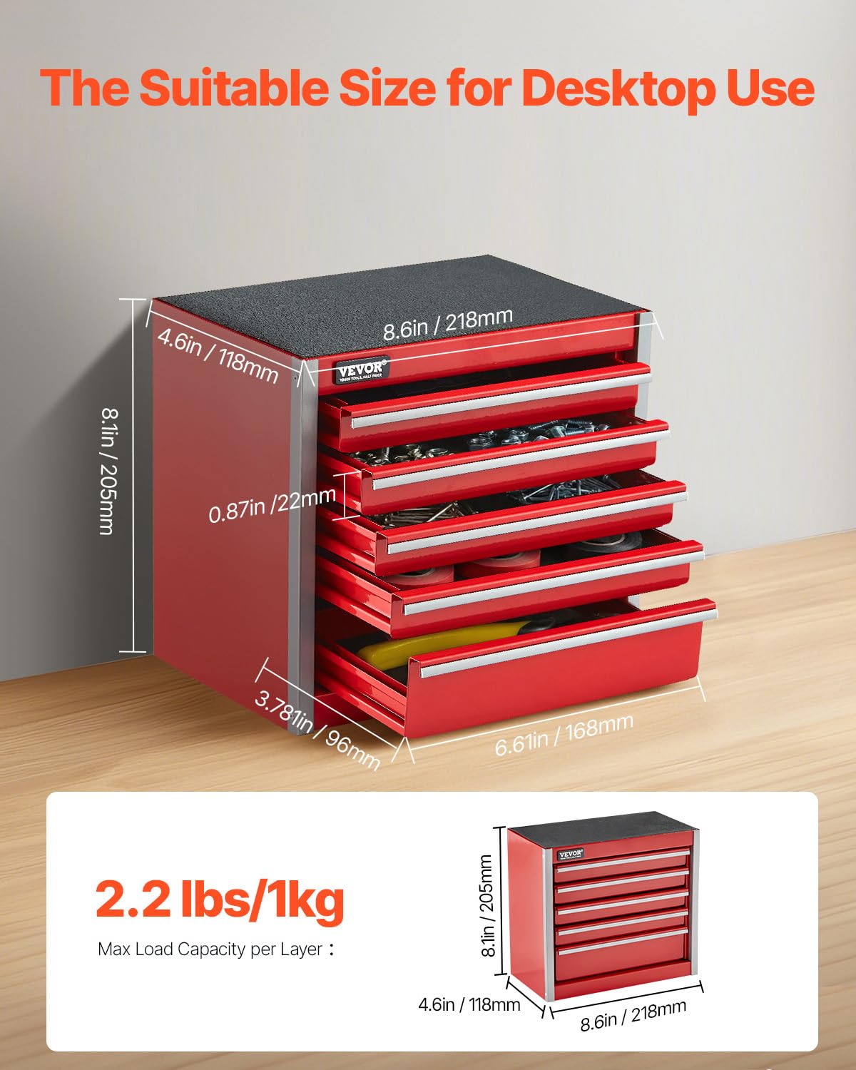 8.6-inch Portable Metal Tool Box with 5 Drawers A17499