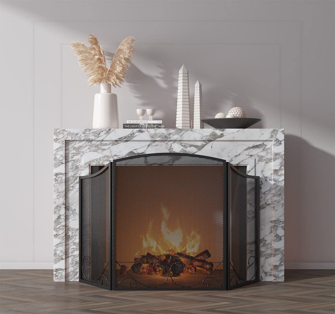 Black Wrought Iron Fireplace Screen V504