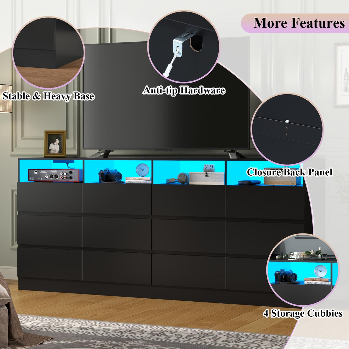 6 Drawer Dresser with Power Outlet and LED Lights X57917