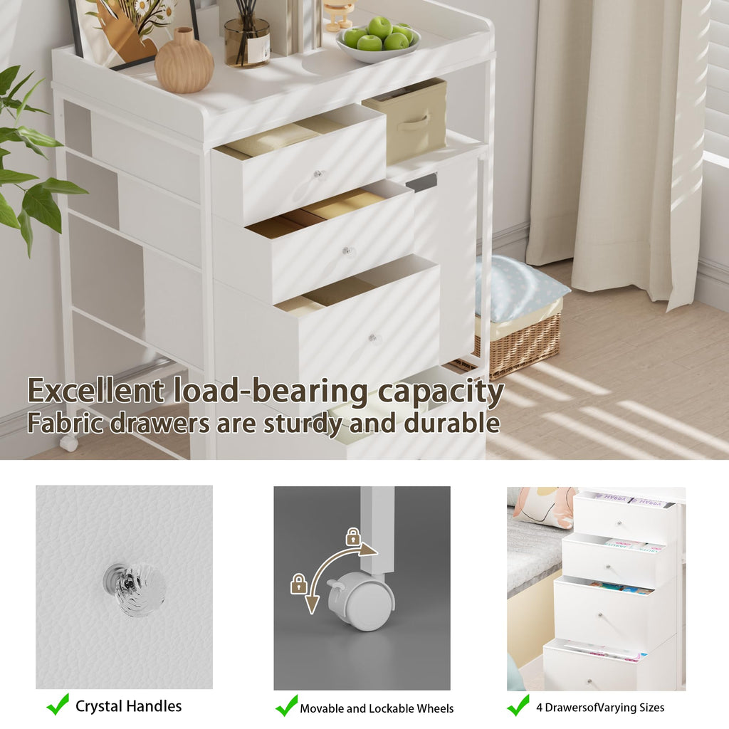 White 4 Drawer Changing Table Dresser with Laundry Hamper O49737