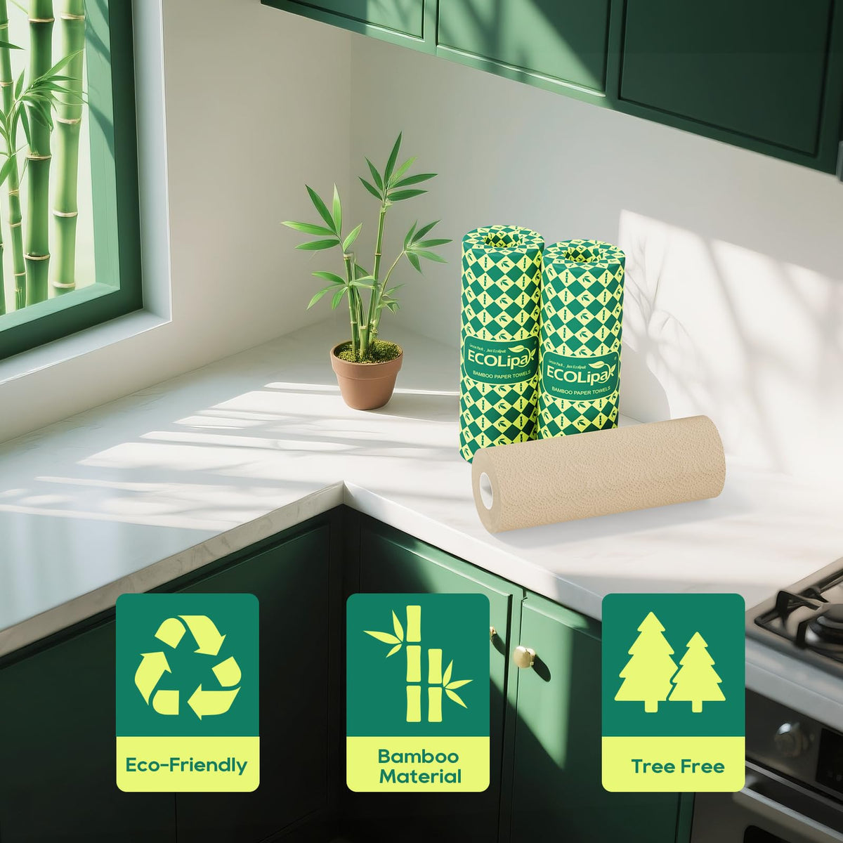 Bamboo Paper Towels, 8 Rolls, 2 Ply 120 Sheets T9314