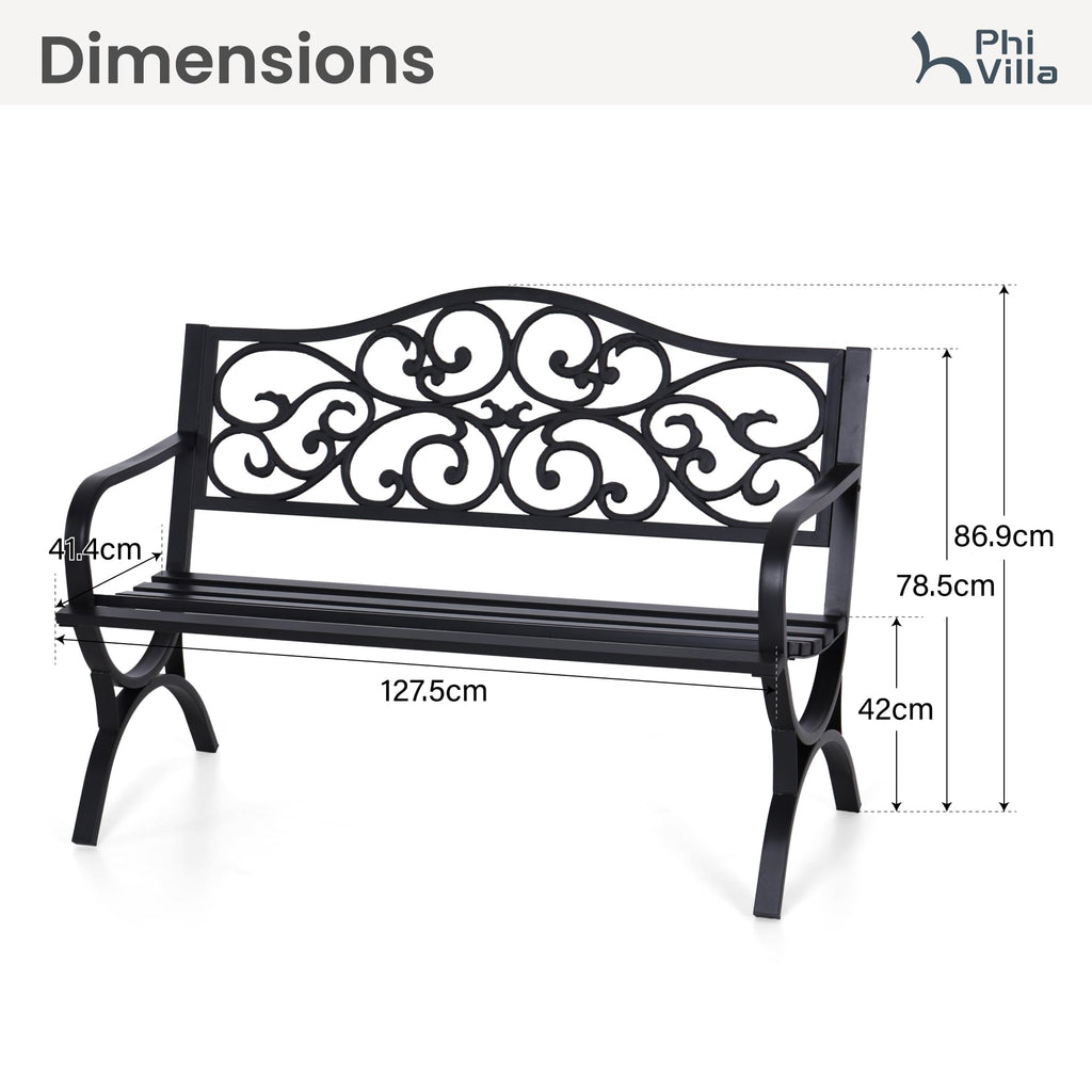 50 Inches Cast Iron Steel Frame Outdoor Garden Bench X995