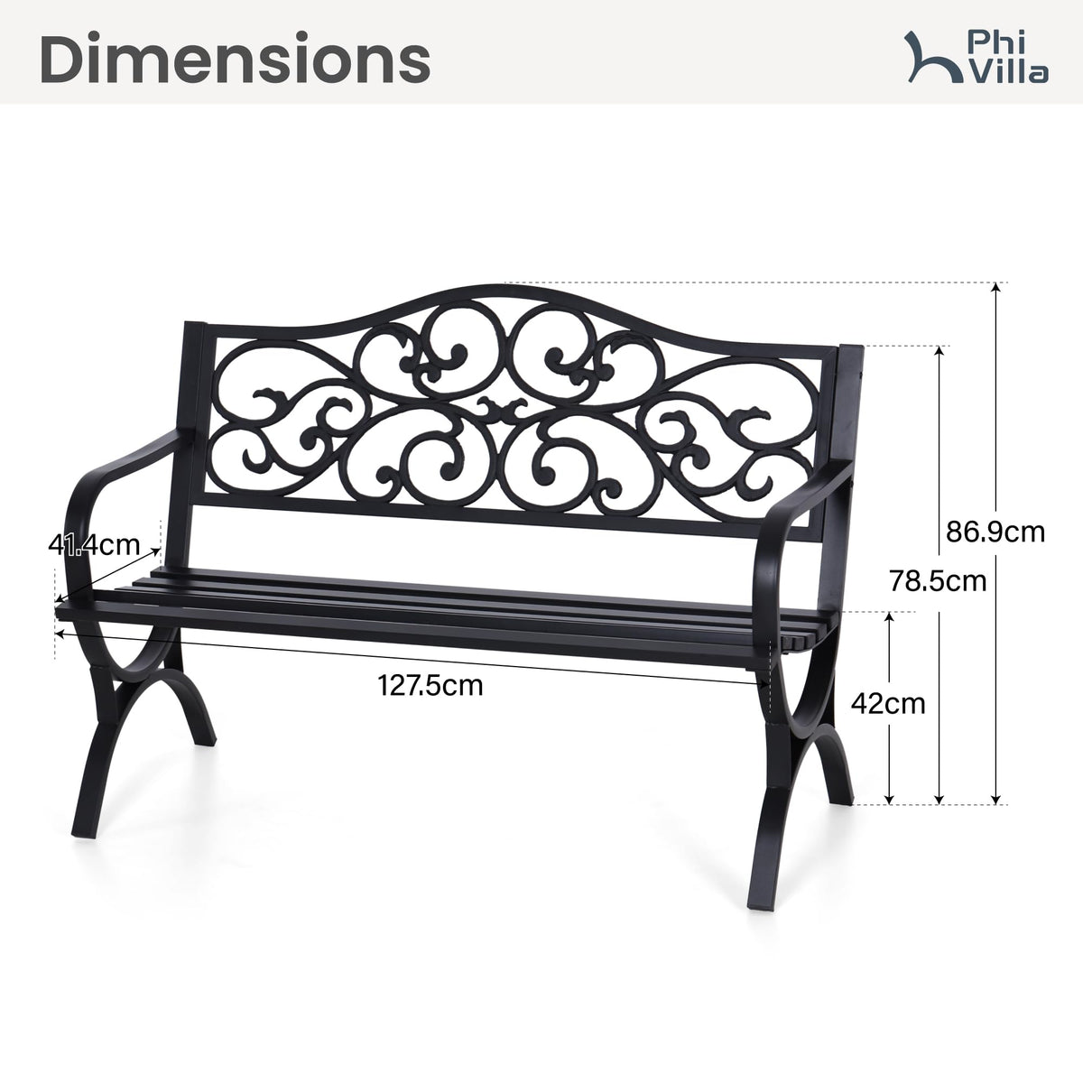 50 Inches Cast Iron Steel Frame Outdoor Garden Bench X995